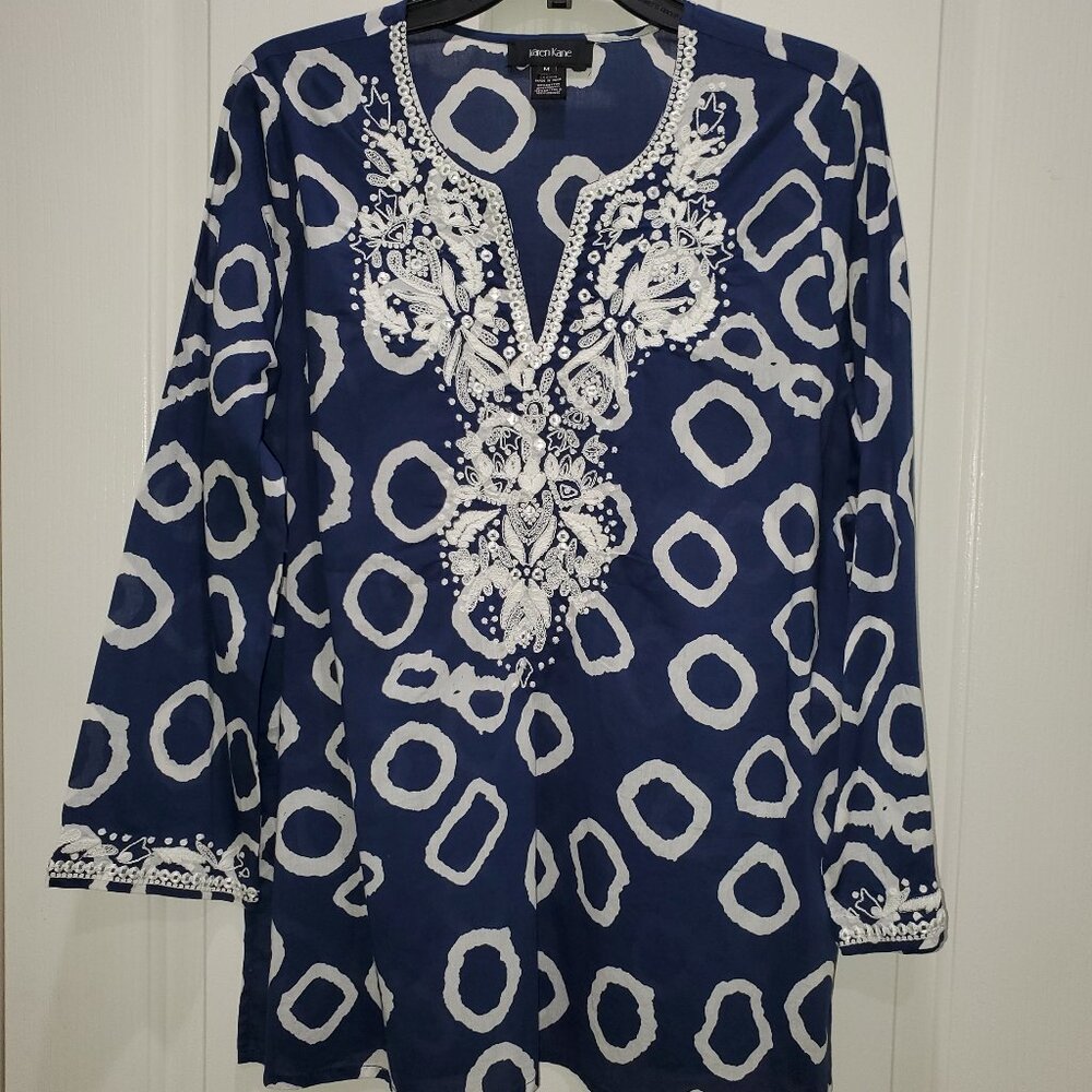 Karen Kane Embroidered Tunic, Navy Cotton Voile – NWOT